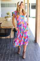 Bold & Beautiful Multicolor Abstract Floral Fit & Flare Midi Dress