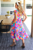 Bold & Beautiful Multicolor Abstract Floral Fit & Flare Midi Dress