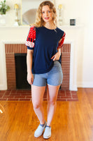 Holiday Stand-Out Navy Patriotic Patchwork Puff Sleeve Top