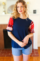 Holiday Stand-Out Navy Patriotic Patchwork Puff Sleeve Top