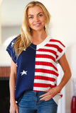 Stars & Stripes Americana V Neck Dolman Sweater Top