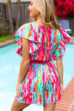 Feeling Bold Fuchsia Abstract Print Smocked Waist Flutter Sleeve Romper