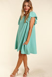 SOLID WOVEN DRESS WITH SIDE POCKETS