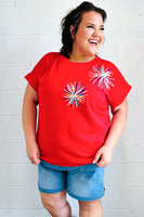 Light Me Up Red Sequin Firework Dolman Top