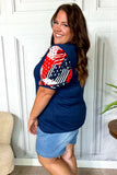 Holiday Stand-Out Navy Patriotic Patchwork Puff Sleeve Top