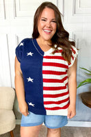 Stars & Stripes Americana V Neck Dolman Sweater Top