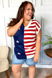 Stars & Stripes Americana V Neck Dolman Sweater Top