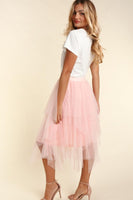 ASYMMETRIC TIERED TULLE MIDI SKIRT WITH LINING