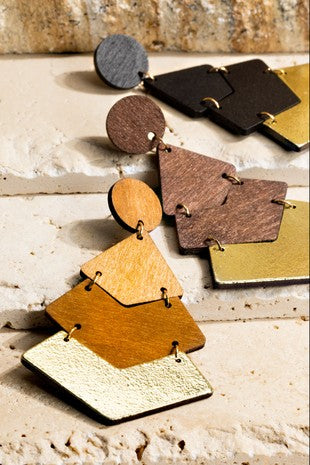 Geometric Wood Earrings - Summer Lush Boutique 