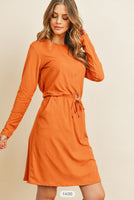 Cinched Waist Long Sleeve Dress