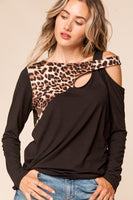 Animal Print with Cold Shoulder Long Sleeve Top - Summer Lush Boutique 