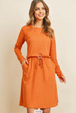 Cinched Waist Long Sleeve Dress