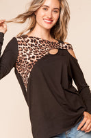 Animal Print with Cold Shoulder Long Sleeve Top - Summer Lush Boutique 