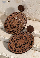 Laser Cutout Filigree Wood Earrings - Dark Brown - Summer Lush Boutique 