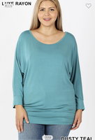 Plus Rayon Boat Neck 3/4 Sleeve Top - Summer Lush Boutique 