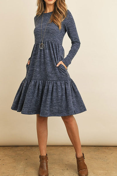 Long Sleeve Tiered Pocket Dress