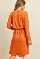 Cinched Waist Long Sleeve Dress