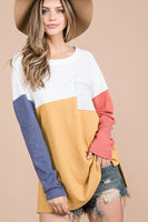 Color Block Long Sleeve Pocket Top - Summer Lush Boutique 