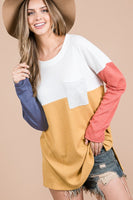 Color Block Long Sleeve Pocket Top - Summer Lush Boutique 