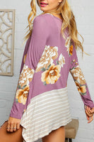 FLORAL STRIPE COLOR BLOCK TUNIC TOP