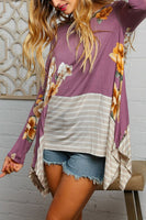 FLORAL STRIPE COLOR BLOCK TUNIC TOP