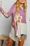 FLORAL STRIPE COLOR BLOCK TUNIC TOP